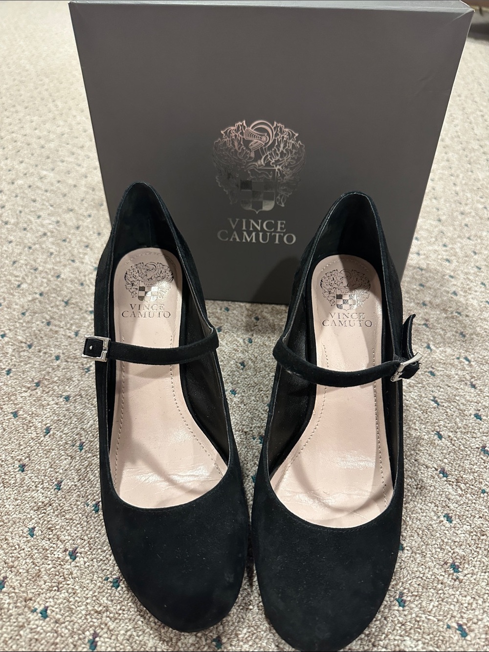 Vince Camuto Black Suede Mary Jane Heels - Size 9